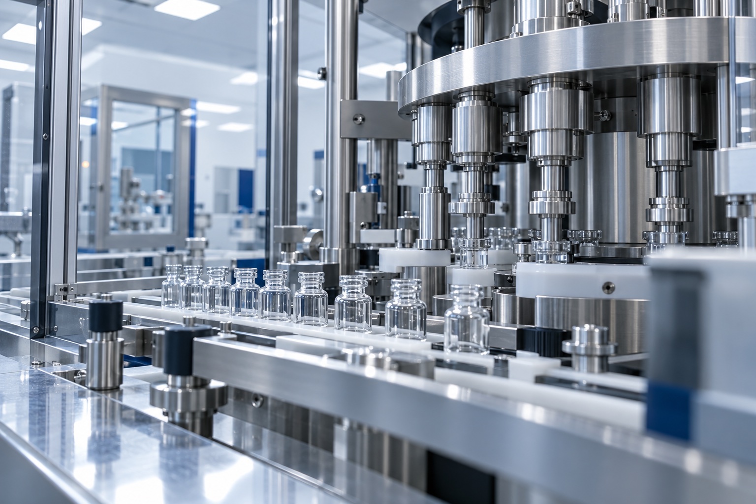 Linha conceitual de envase de frascos farmacêuticos